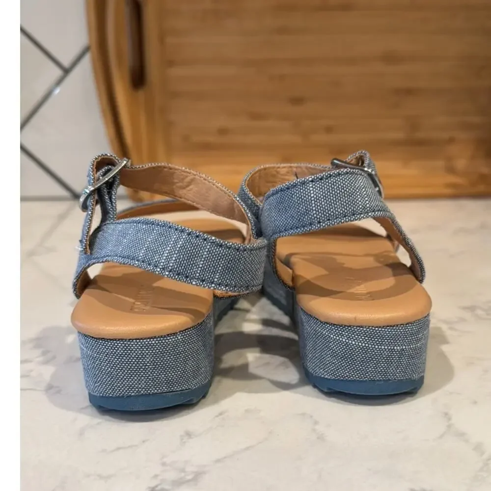 Old Navy Sandals Girls Size 13 Blue Chambray Denim Platform summer coastal